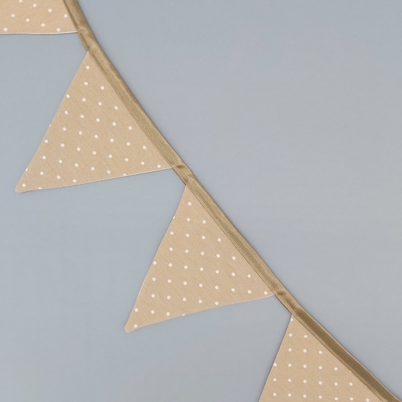 Fabric bunting banner, polka dot bunting, pennant garland, gold brown and beige - Picture 7 of 7